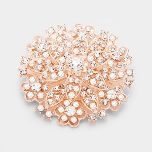 RoseGold Clear Rhinestone Brooch Glass Bouquet Crystal Pin 2.25" Bling Accessory